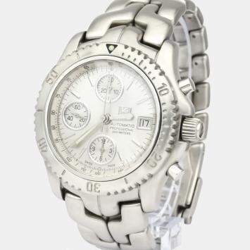 Pre Owned Tag Heuer Silver Stainless Steel Link Chronograph Automatic CT2113 Men's Wristwatch 42 MM