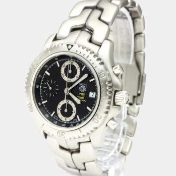 Pre Owned Tag Heuer Black Stainless Steel Link Chronograph Ayrton Senna Limited Watch CT5114 Men's Wristwatch 42 MM