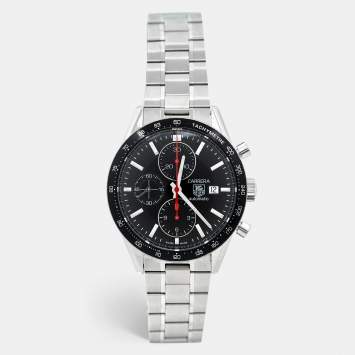 Pre Owned TAG Heuer Black Stainless Steel Carrera CV2014-2 Men's Wristwatch 41 mm