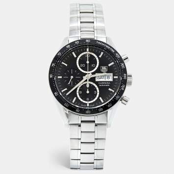 Pre Owned TAG Heuer Black Stainless Steel Juan Manual Fangio Edition Carrera CV201AG.BA0725 Men's Wristwatch 41 mm