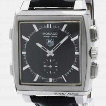 Pre Owned Tag Heuer Black Stainless Steel Monaco CW9110 Manual Winding Men's Wristwatch 40 mm