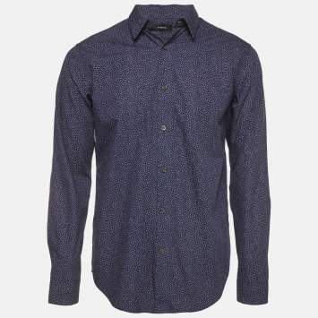 Pre Owned Theory Navy Blue Speck Print Cotton Irving Button Up Shirt M