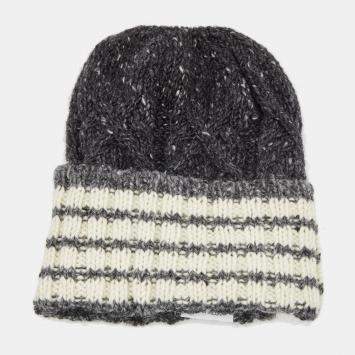 Pre Owned Thom Browne Grey and Ivory Cable Knit Wool Mohair Blend Beanie