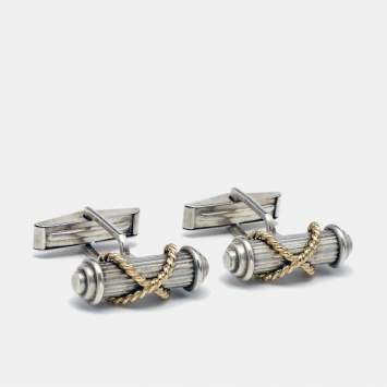 Pre Owned Tiffany & Co. Vintage Cable 18k Yellow Gold Sterling Silver Cufflinks