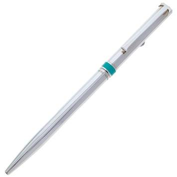 Pre Owned Tiffany & Co. Sterling Silver Blue Accent T-clip Ballpoint Pen