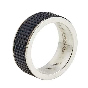 Pre Owned Tiffany & Co. Sterling Silver & Titanium Coin Edge Band Ring (Size 59)