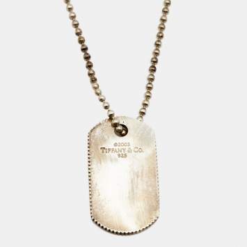Pre Owned Tiffany & Co. Coin Edge Dog Tag Silver Beaded Chain Necklace