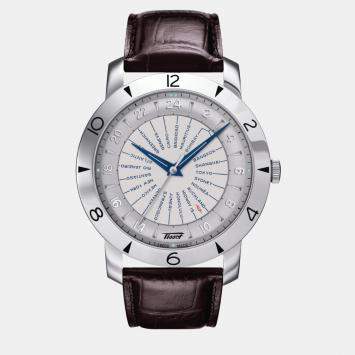 Pre Owned Tissot Brown leather watch 43 mm