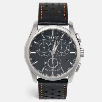 Pre Owned Tissot Black Stainless Steel Leather T-Trend T035.617.16.051.00 Men's Wristwatch 41 mm