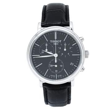 Pre Owned  Tissot Black Stainless Steel Leather Carso Premium T122417A Men's Wristwatch 41 mm