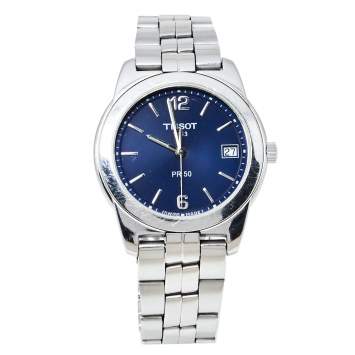 Pre Owned Tissot Blue Stainless Steel PR 50 Men's Wristwatch 36 mm
