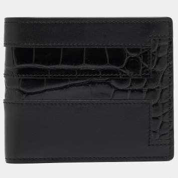 Pre Owned Tod's Black Croc Embossed and Leather Bifold Wallet 