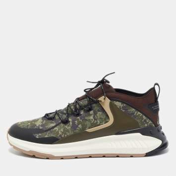 Pre Owned Tod's Green Camouflage Print Fabric No Code J Sneakers Size 47