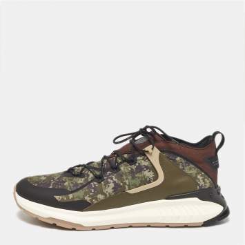 Pre Owned Tod's Green Camouflage Print Fabric No Code J Sneakers Size 47