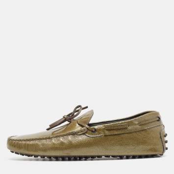 Pre Owned Tod's Green Patent Leather Driver Loafers Size 44.5