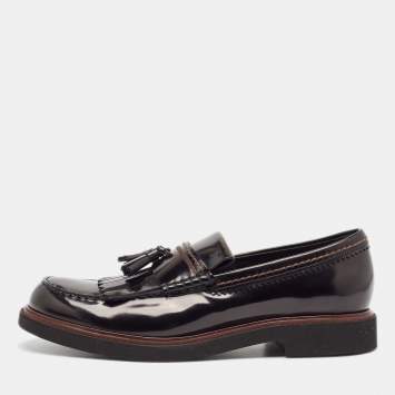 Pre Owned Tod's Black Leather Fringe Driver Loafers Size 44.5