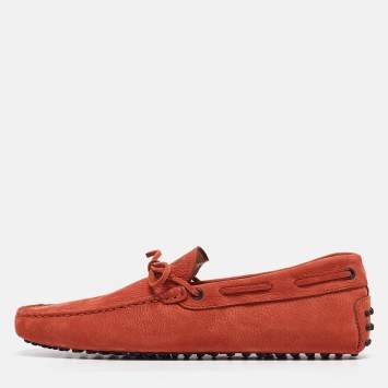 Pre Owned Tod's Orange Suede Driver Slip On Loafers Size 43.5