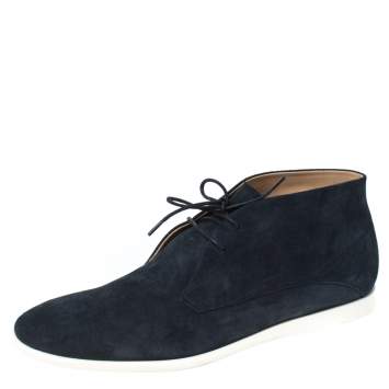Pre Owned Tod's Blue Suede Lace Up Oxford Sneakers Size 44