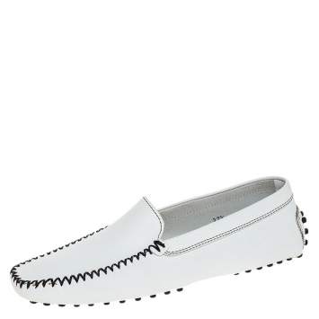 Pre Owned Tod's White Leather Slip On Loafers Size 37.5