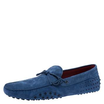 Pre Owned Tod's for Ferrari Blue Suede Bow Loafers Size 44.5