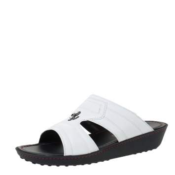 Pre Owned Tod's for Ferrari Limited Edition White Leather Platform Slide Sandals Size 39.5