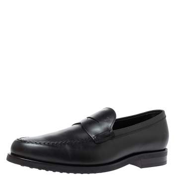 Pre Owned Tod's Black Leather Penny Slip On Loafers Size 44.5