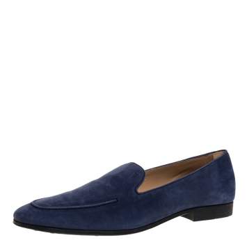 Pre Owned Tod's Blue Nubuck Leather Slip On Loafers Size 45.5