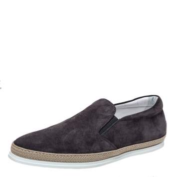 Pre Owned Tod's Grey Suede Leather Espadrille Slip On Loafers Size 45