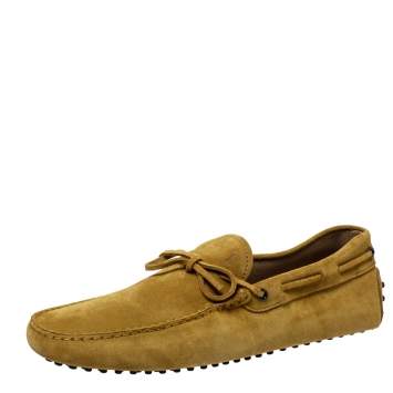 Pre Owned Tod's Yellow Suede Leather Bow Slip On Loafers Size 45
