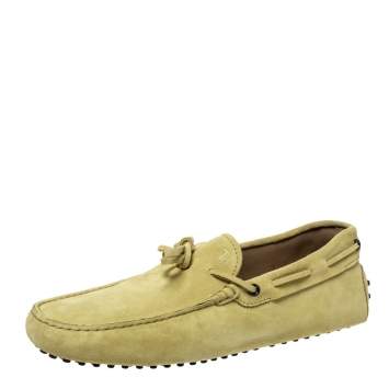 Pre Owned Tod's Light Yellow Suede Leather Bow Slip On Loafers Size 42.5 