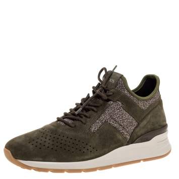 Pre Owned Tod's Green Suede Leather And Fabric Low Top Sneakers Size 42