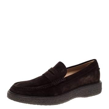 Pre Owned Tod's Brown Suede Leather Penny Slip On Loafers Size 42.5