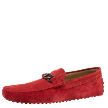 Pre Owned Tod's Cinnamon Red Suede Chain T Slip On Loafers Size 44