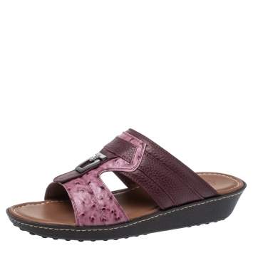 Pre Owned Tod's Two Tone Ostrich Embossed and Leather Sandals Size 39.5