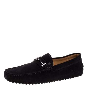 Pre Owned Tod's Black Suede Double T Slip On Loafers Size 44