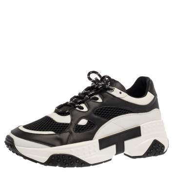 Pre Owned Tod's Black/White Leather And Mesh Active Sporty Sneakers Size 41