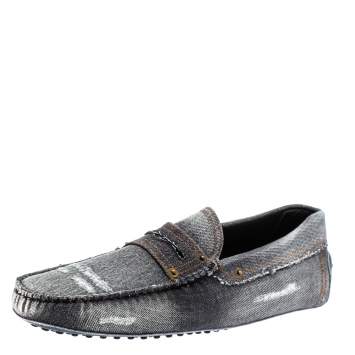 Pre Owned Tod's Two Tone Denim Fabric Gommino Penny Slip On Loafers Size 43