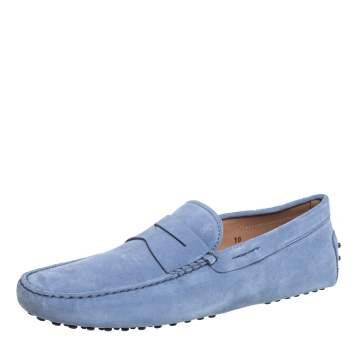 Pre Owned Tod's Blue Suede Gommino Loafers Size 44.5