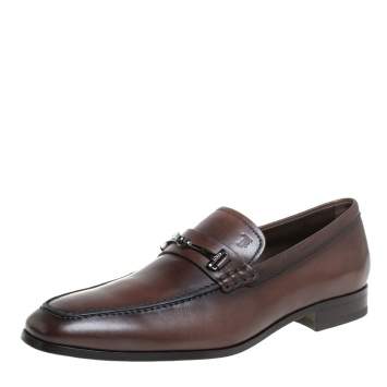 Pre Owned Tod's Brown Leather Horsebit Slip on Loafers Size 41.5