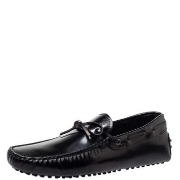 Pre Owned Tod's Black Leather City Gommino Bow Loafers Size 41