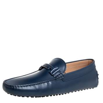 Pre Owned Tod's Blue Leather New Gommino Driving Loafers Size 42