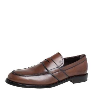 مملوكة مسبقًا Tod's Brown Leather Penny Slip On Loafers Size 45