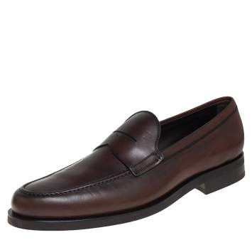 Pre Owned Tod's Brown Leather Penny Slip On Loafers Size 45.5