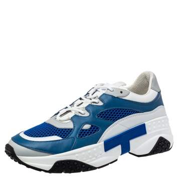 Pre Owned Tod's Blue/White Mesh And Leather Low Top Sneakers Size 42.5