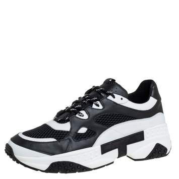 Pre Owned Tod's Black/White Leather And Mesh Active Sporty Sneakers Size 44