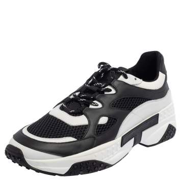 Pre Owned Tod's Black/White Leather And Mesh Active Sporty Sneakers Size 45.5