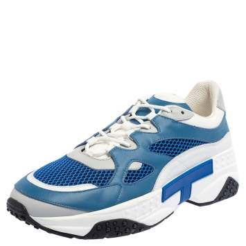 Pre Owned Tod's Blue/White Leather And Mesh Active Sporty Sneakers Size 44
