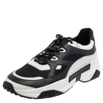 Pre Owned Tod's Black/White Leather And Mesh Lace Up Sneakers Size 42.5