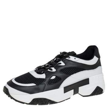Pre Owned Tod's Black/White Mesh And Leather Low Top Sneakers Size 42.5