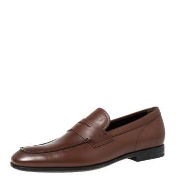 Pre Owned Tod's Brown Leather  Slip On Loafers Size 42.5